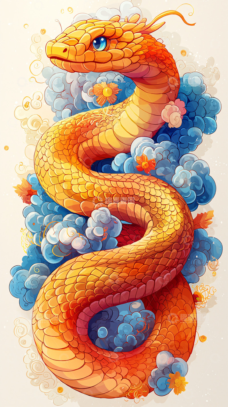 高清大图下载【趣麦麦图】橙色神龙蛇