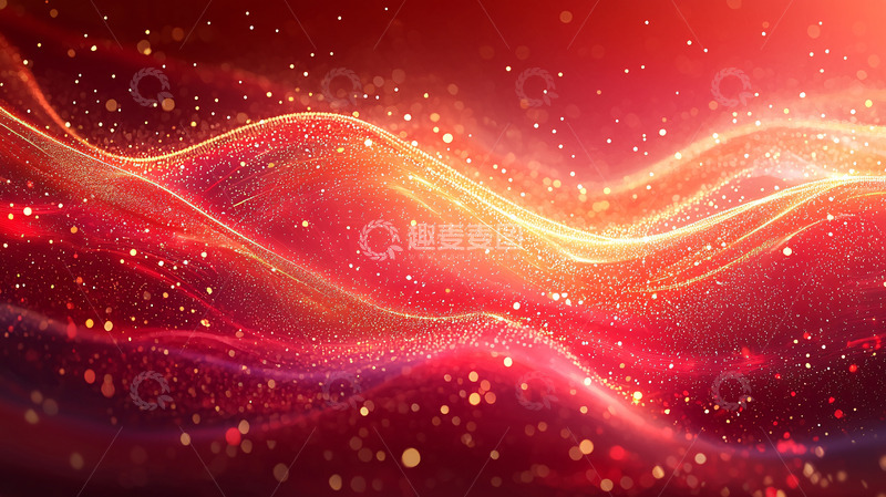 高清大图下载【趣麦麦图】红色粒子波浪背景