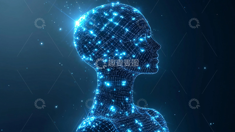 高清大图下载【趣麦麦图】蓝色线框人像头部特写