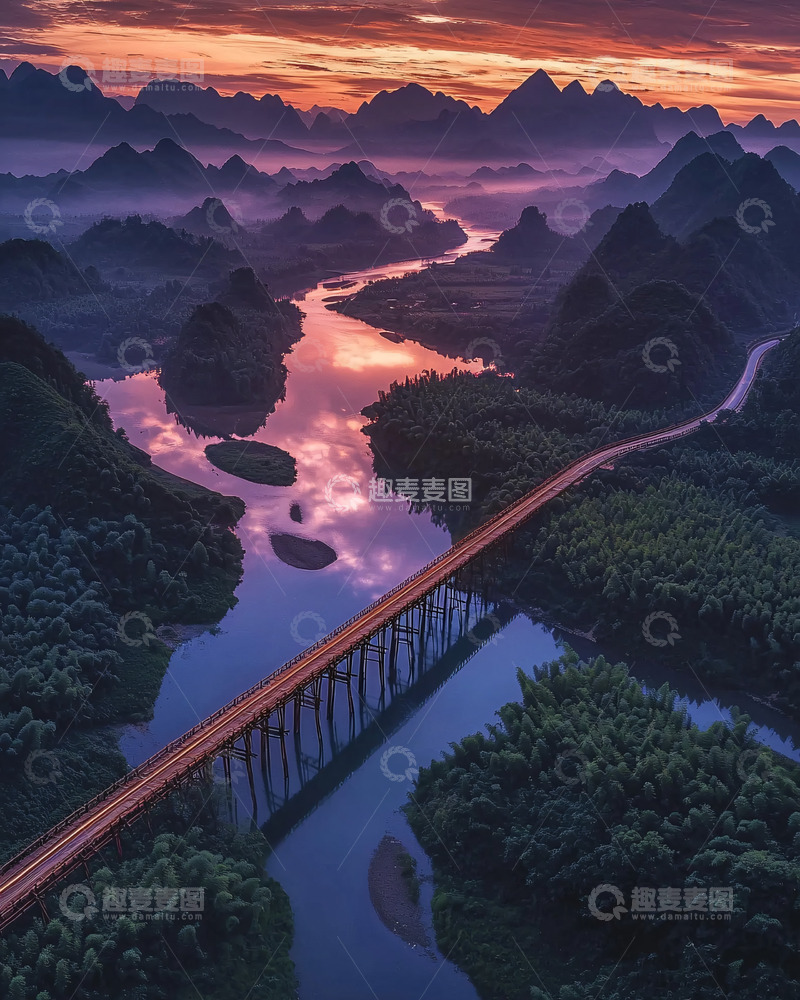 高清大图下载【趣麦麦图】清晨山水公路桥