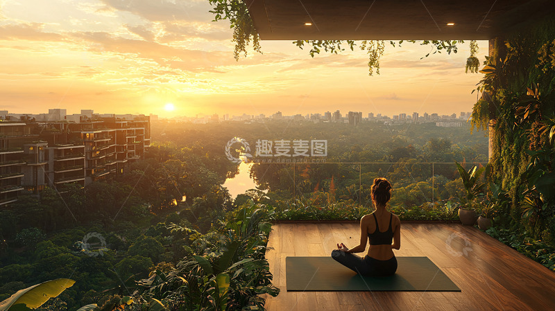 高清大图下载【趣麦麦图】日出瑜伽