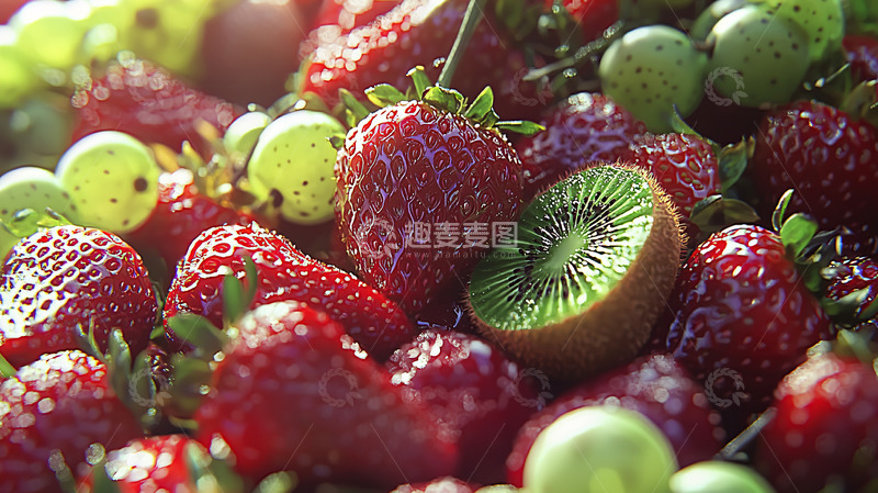 高清大图下载【趣麦麦图】新鲜草莓混合水果特写