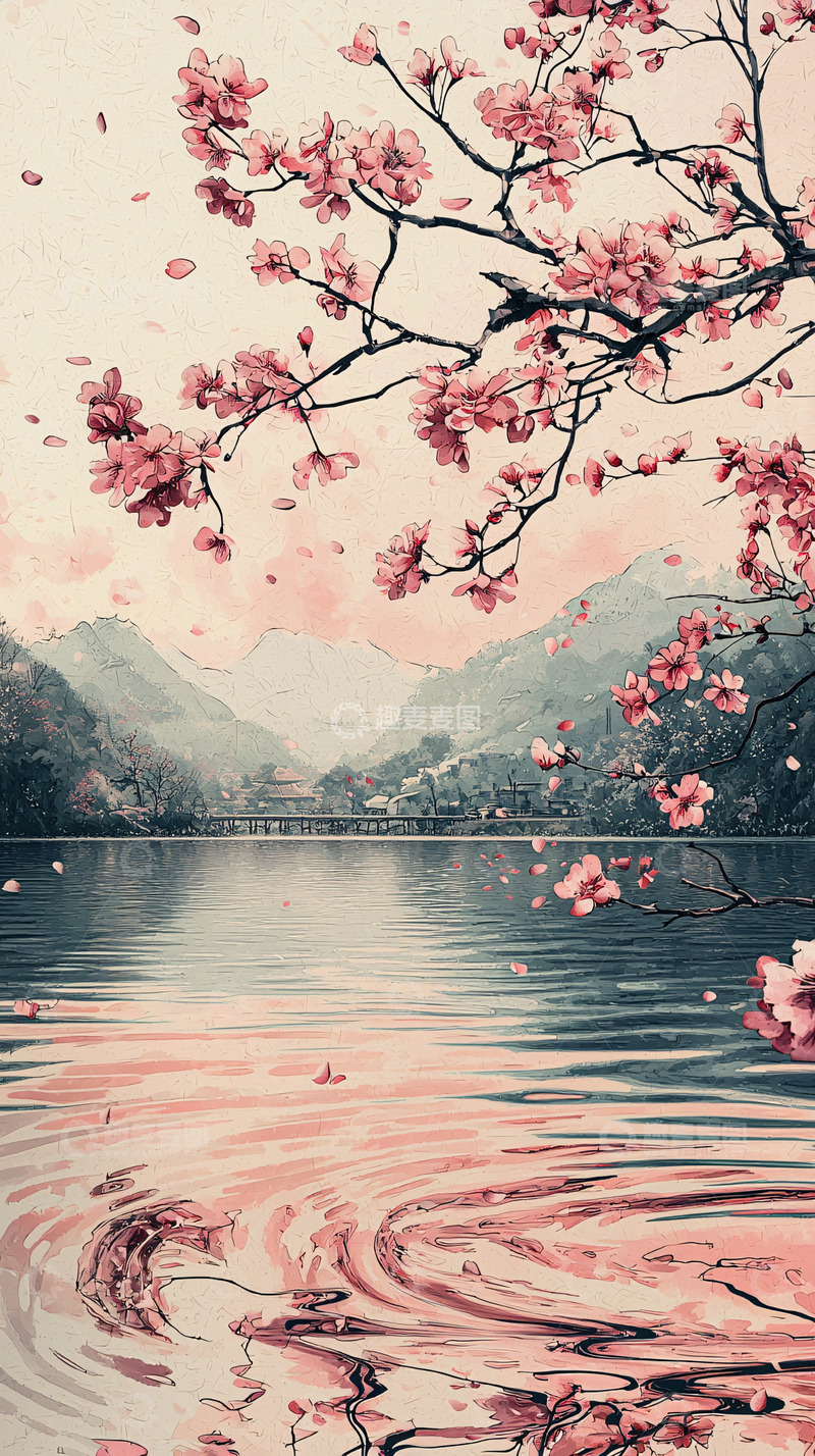 高清大图下载【趣麦麦图】粉色樱花湖景