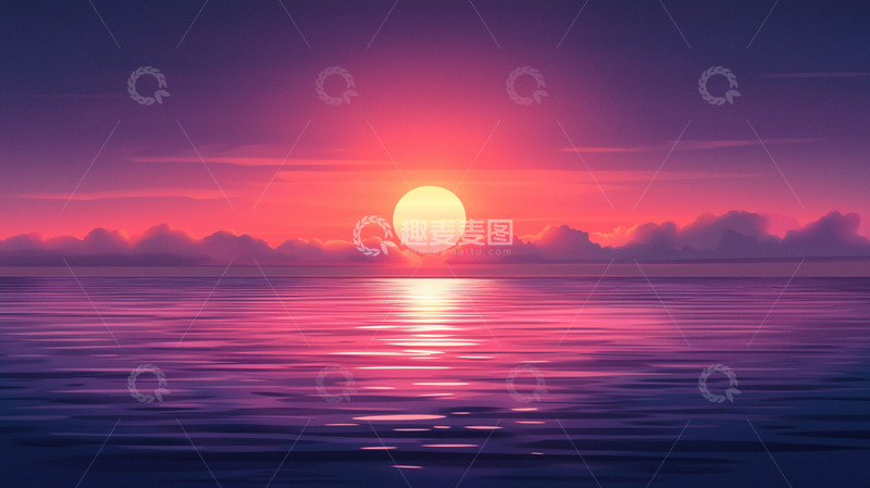 高清大图下载【趣麦麦图】紫色唯美日落海景