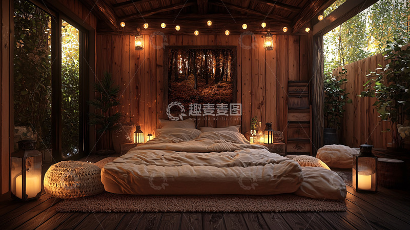 高清大图下载【趣麦麦图】木屋卧室温馨浪漫