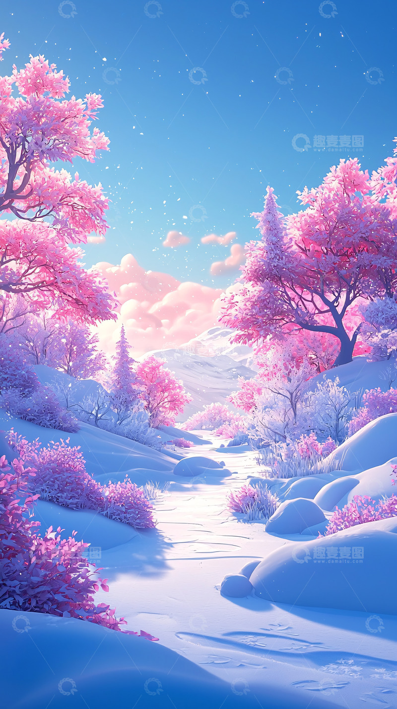 高清大图下载【趣麦麦图】粉色雪景