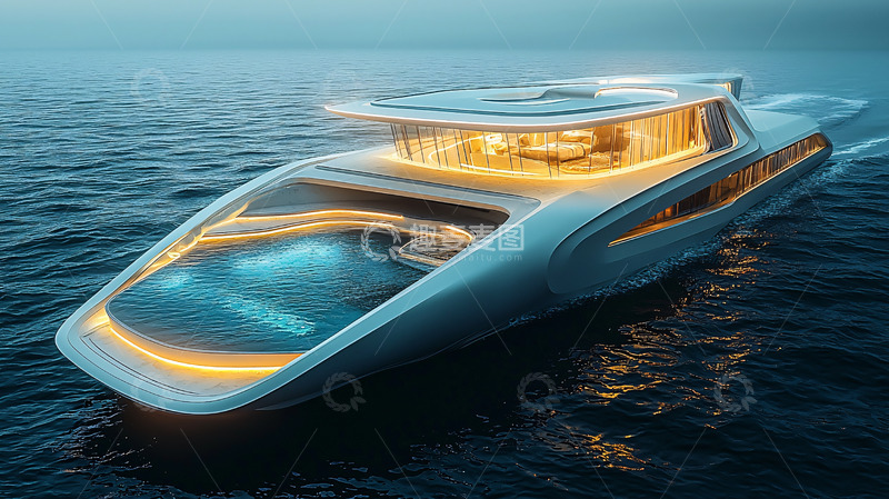 高清大图下载【趣麦麦图】未来感豪华游艇夜景