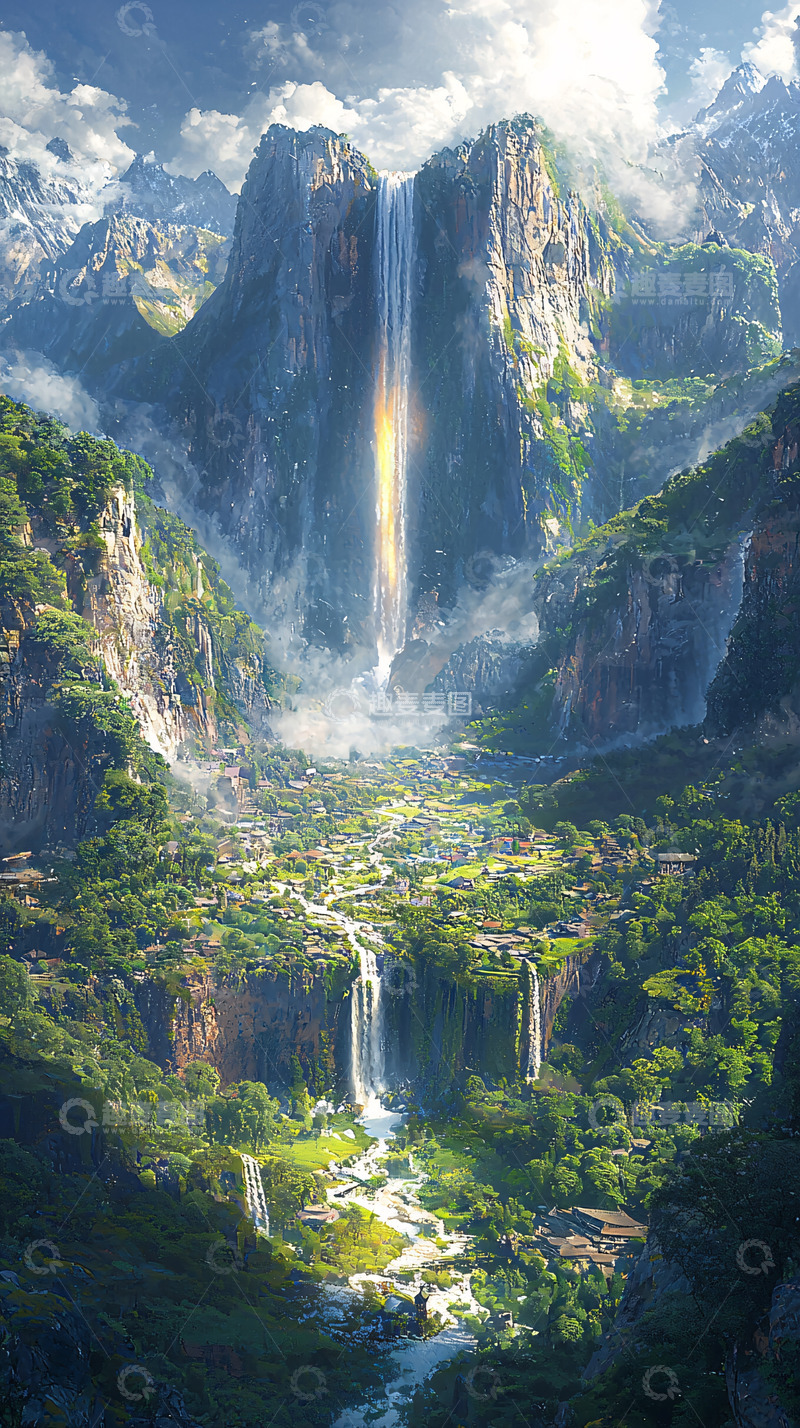 高清大图下载【趣麦麦图】巨型瀑布山谷风景