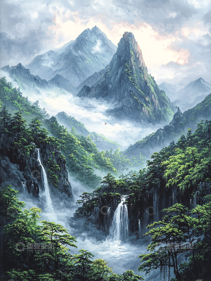 高清大图下载【趣麦麦图】水墨风山水风景图