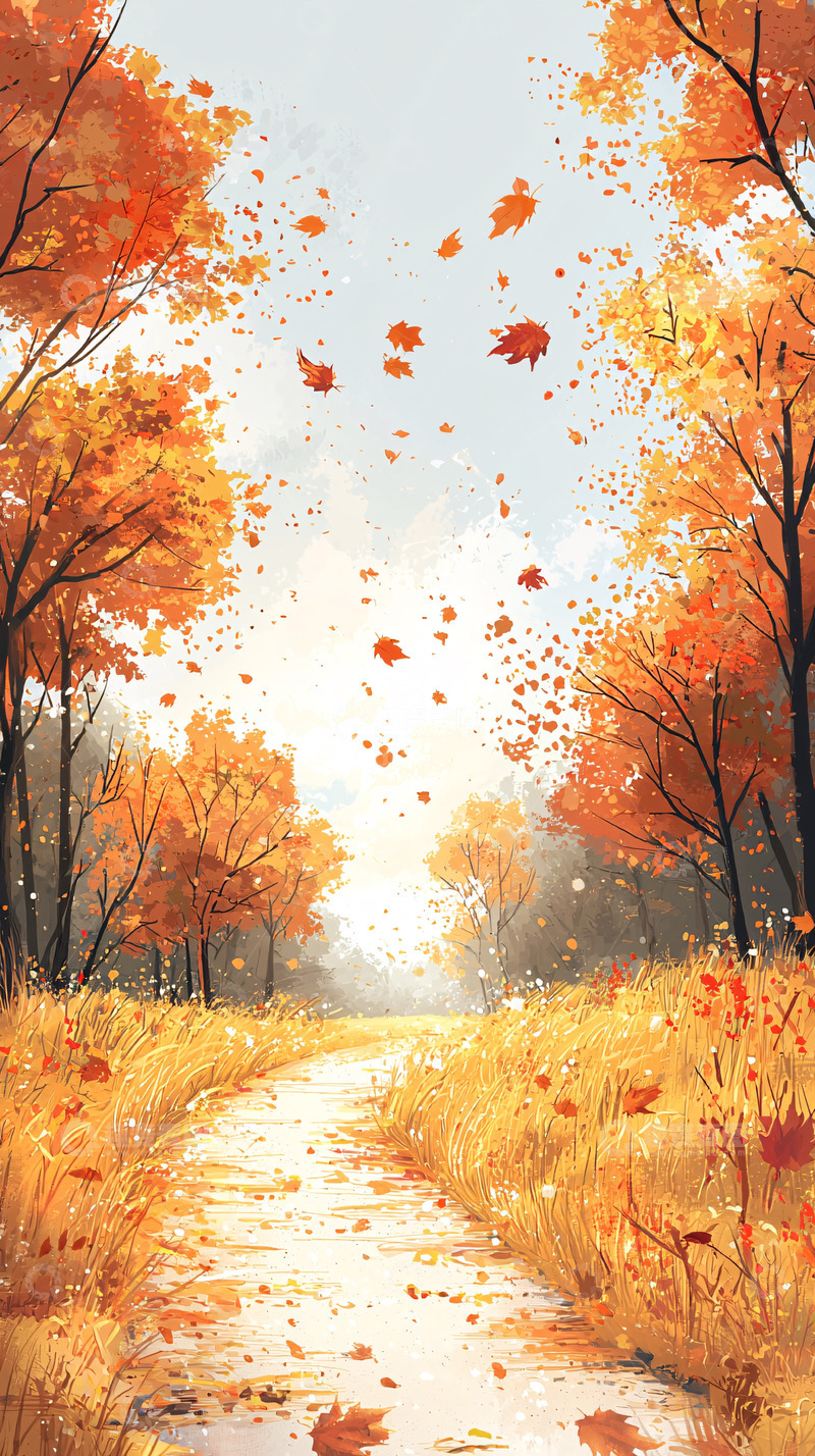 高清大图下载【趣麦麦图】秋日小路落叶纷飞