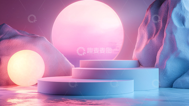 高清大图下载【趣麦麦图】梦幻粉色紫色阶梯展台