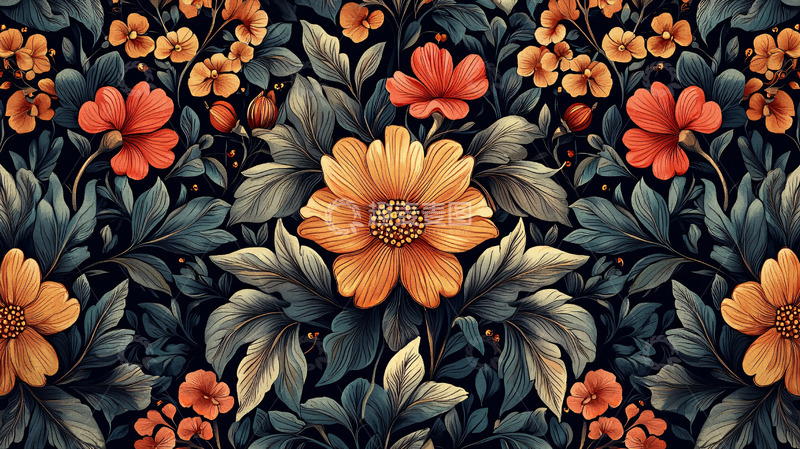 高清大图下载【趣麦麦图】复古花卉图案