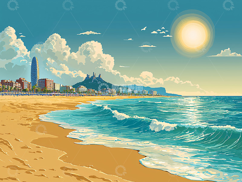 高清大图下载【趣麦麦图】巴塞罗那海滩风景