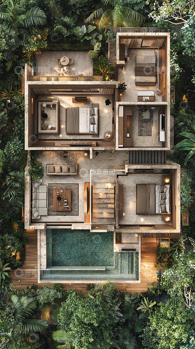 高清大图下载【趣麦麦图】热带雨林别墅俯瞰图