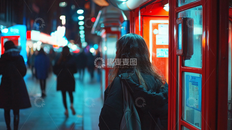 高清大图下载【趣麦麦图】夜晚街道女孩背影