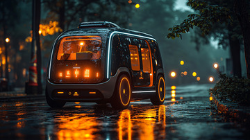 夜晚雨中自动驾驶汽车