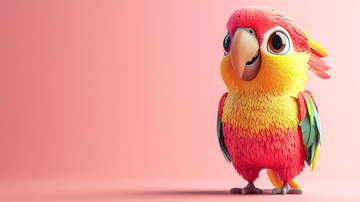 粉红色背景下可爱的卡通鹦鹉