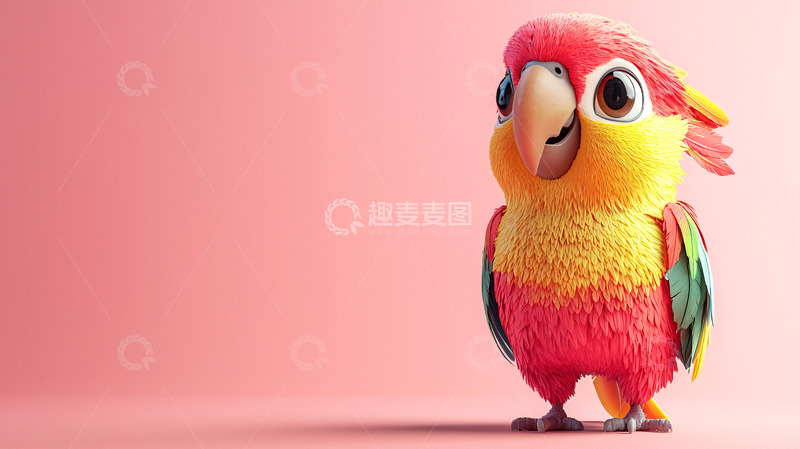高清大图下载【趣麦麦图】粉红色背景下可爱的卡通鹦鹉