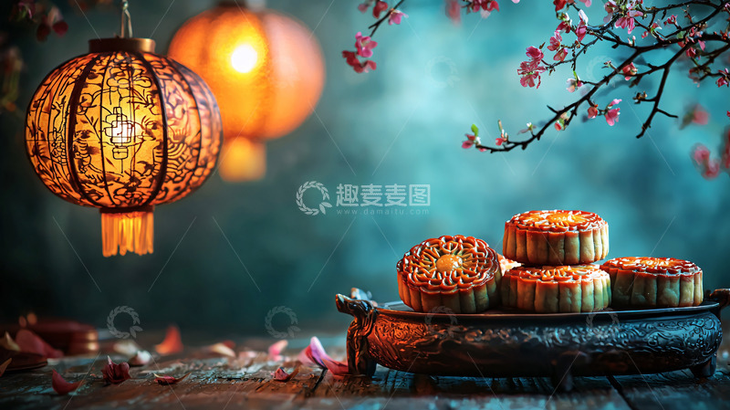 高清大图下载【趣麦麦图】中秋节灯笼月饼