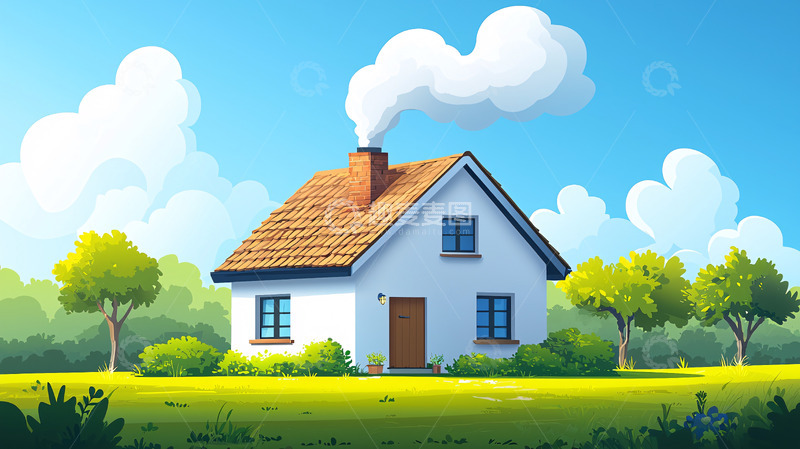 高清大图下载【趣麦麦图】田园小屋蓝天白云