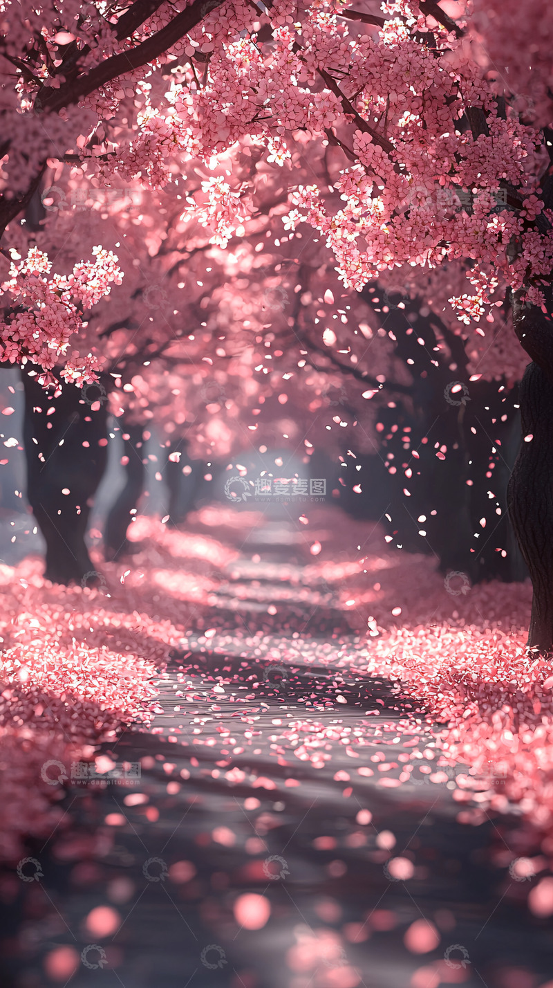 高清大图下载【趣麦麦图】粉色樱花飘落的小路