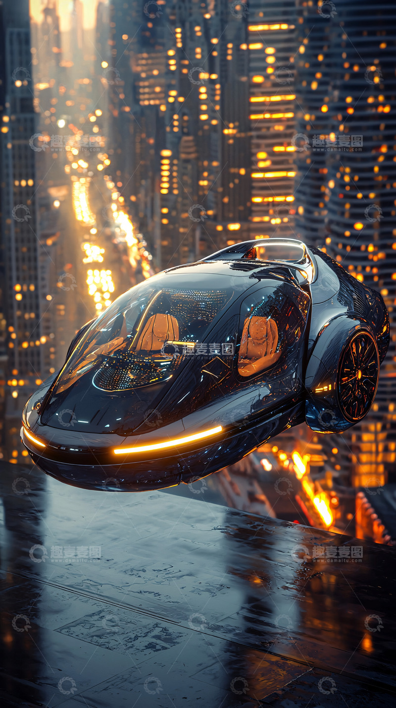 高清大图下载【趣麦麦图】未来都市飞行汽车