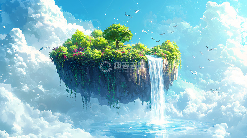高清大图下载【趣麦麦图】云端上的绿色岛屿