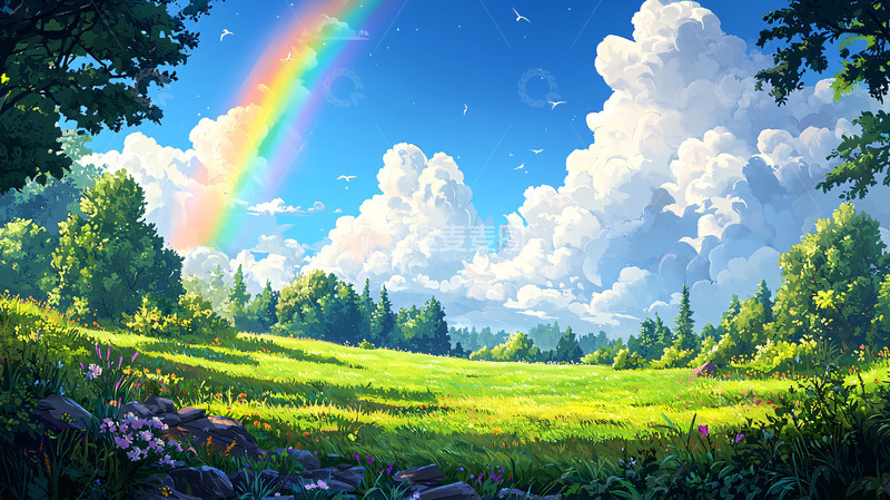 高清大图下载【趣麦麦图】彩虹田园风景