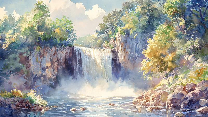 高清大图下载【趣麦麦图】阳光下的瀑布