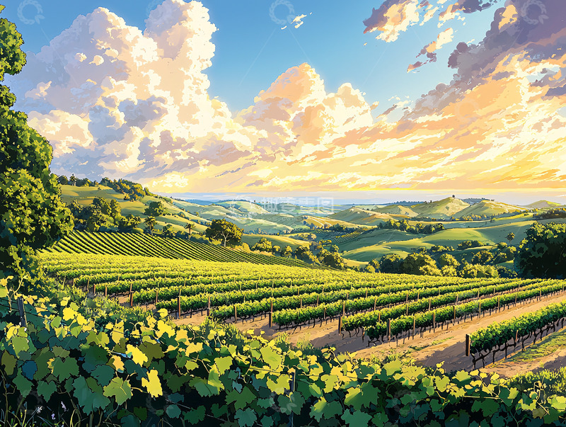 高清大图下载【趣麦麦图】阳光下的葡萄园田园风光