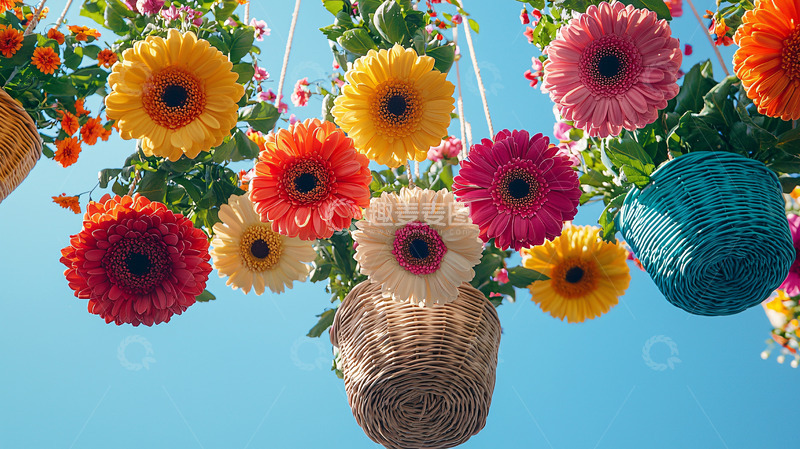 高清大图下载【趣麦麦图】悬挂式非洲菊花篮
