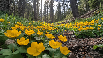 森林里金黄色的花海