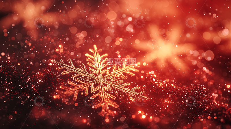 高清大图下载【趣麦麦图】红色背景雪花