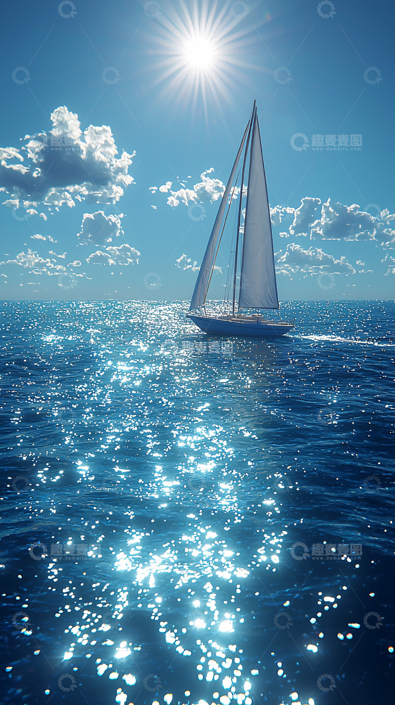 高清大图下载【趣麦麦图】阳光下的帆船大海