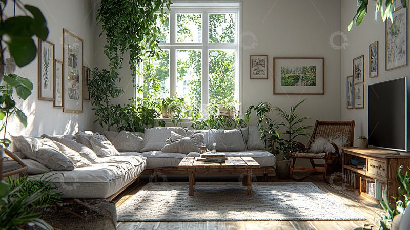 高清大图下载【趣麦麦图】绿植环绕的舒适客厅