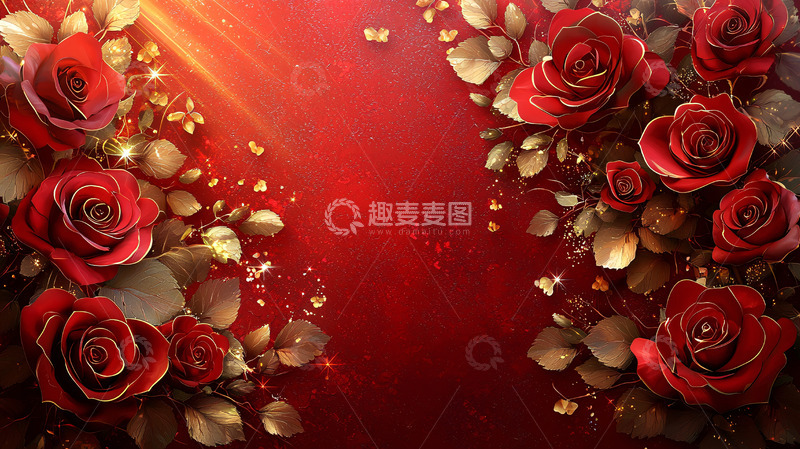 高清大图下载【趣麦麦图】红玫瑰金箔背景