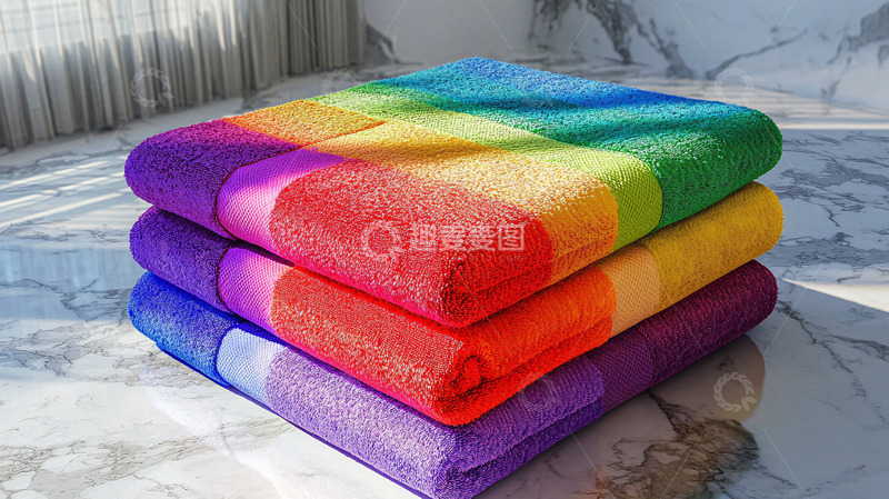高清大图下载【趣麦麦图】彩虹渐变浴巾叠放