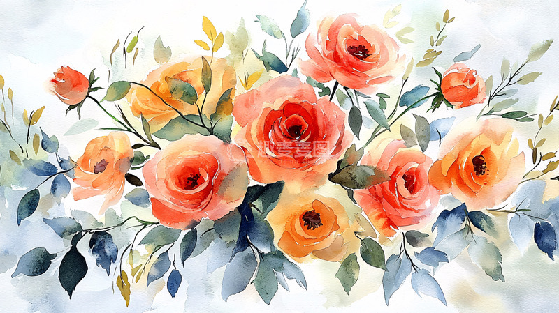 高清大图下载【趣麦麦图】水彩玫瑰花束