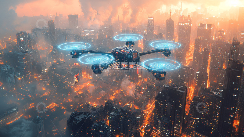 高清大图下载【趣麦麦图】灾难废墟上空无人机