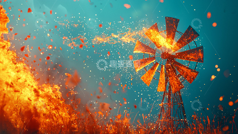 高清大图下载【趣麦麦图】燃烧的风车在田野里