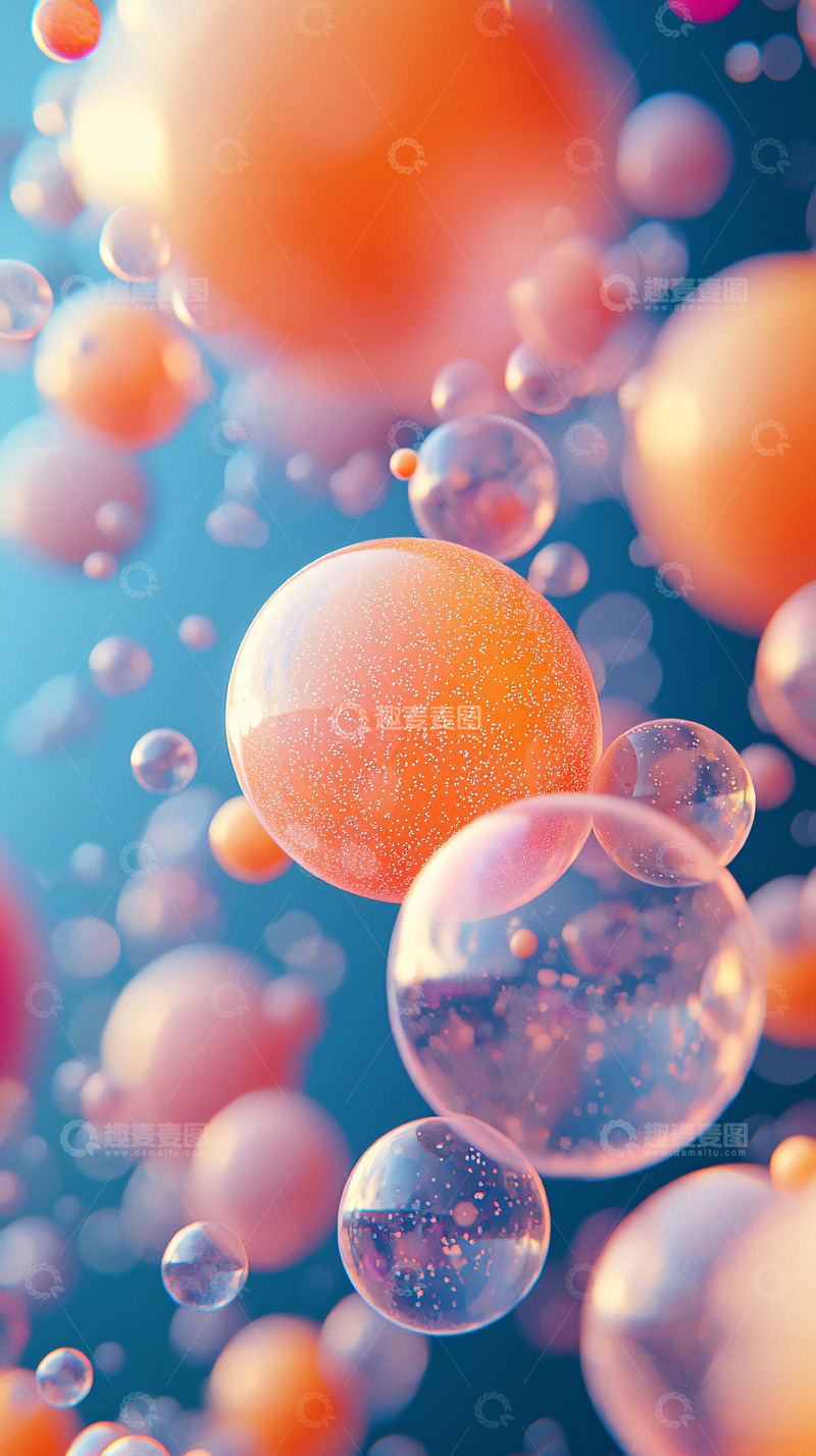 高清大图下载【趣麦麦图】橙色透明气泡悬浮