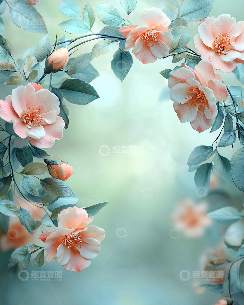 高清大图下载【趣麦麦图】粉色蔷薇花环背景