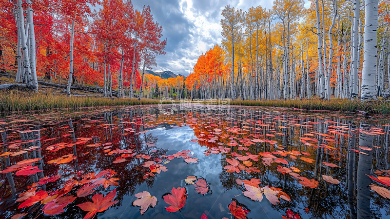 高清大图下载【趣麦麦图】秋叶倒影