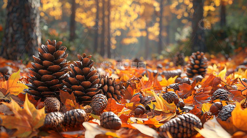 高清大图下载【趣麦麦图】秋日森林松果落叶
