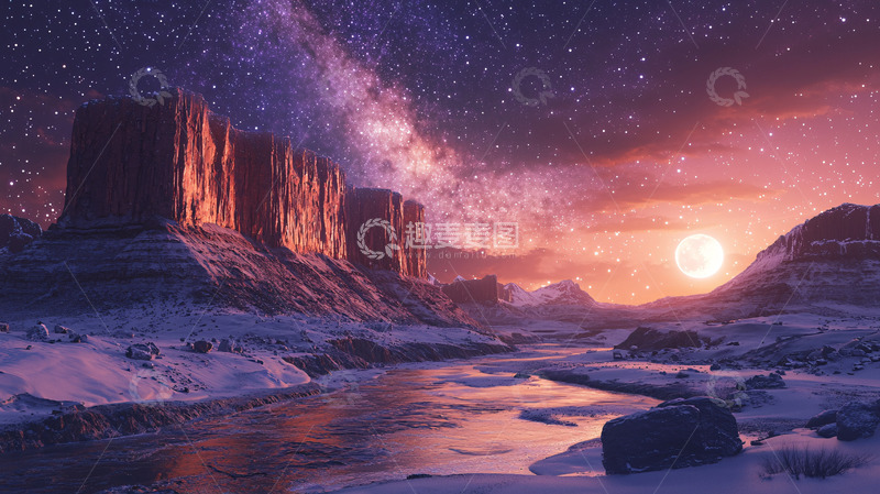高清大图下载【趣麦麦图】极光下的雪山峡谷