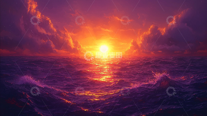 高清大图下载【趣麦麦图】金色海洋日落