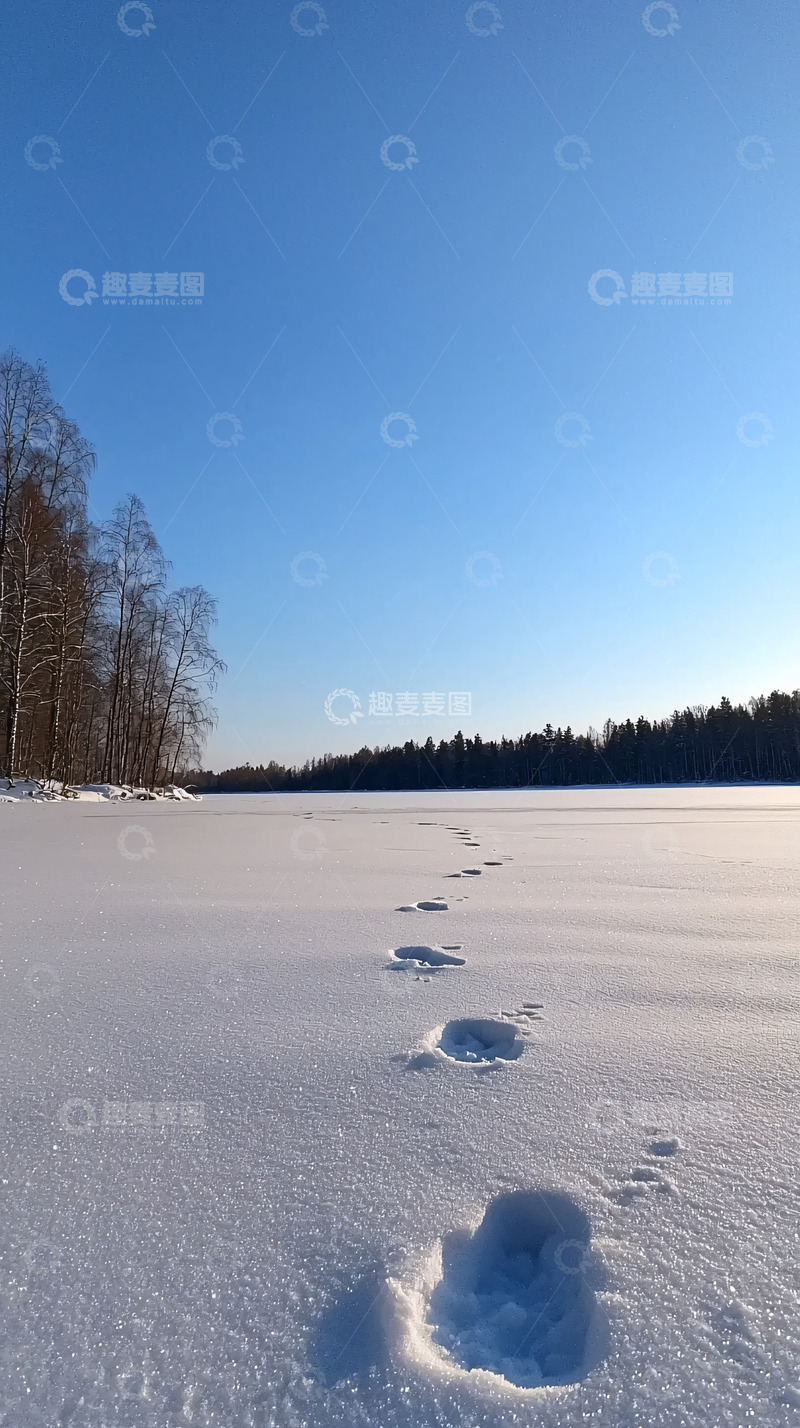 高清大图下载【趣麦麦图】雪地里的脚印