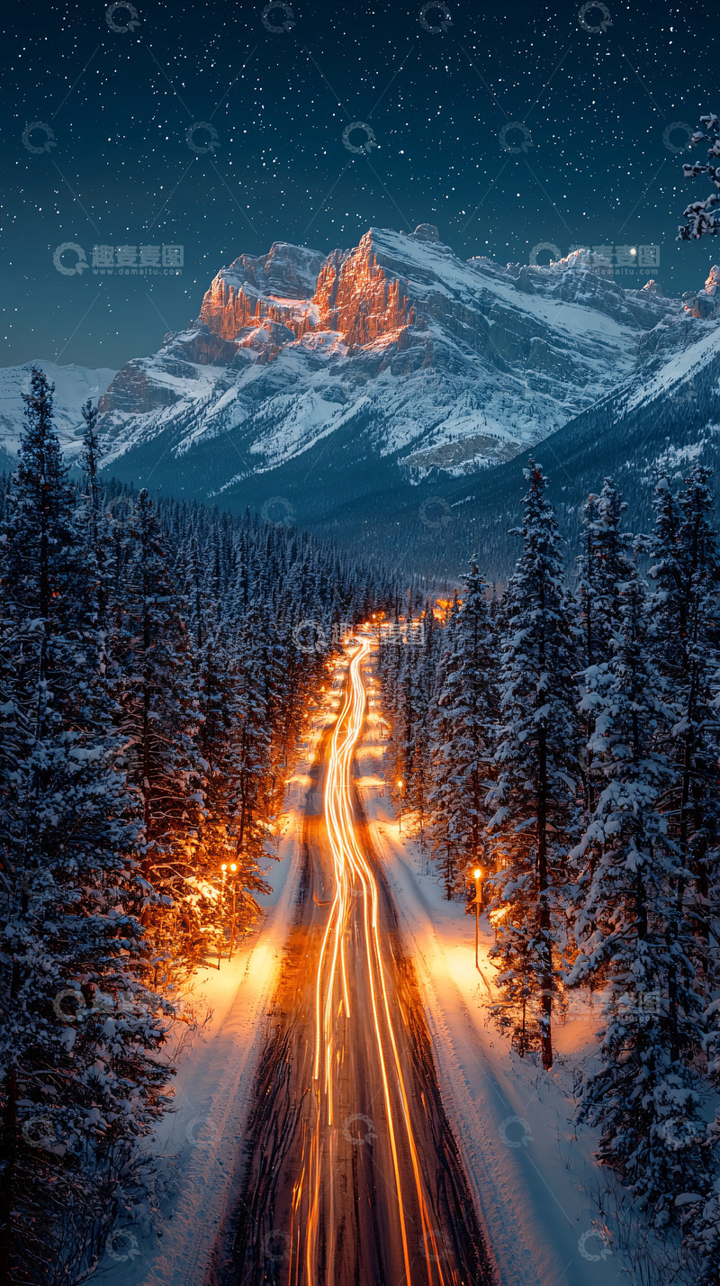 高清大图下载【趣麦麦图】雪山公路夜景