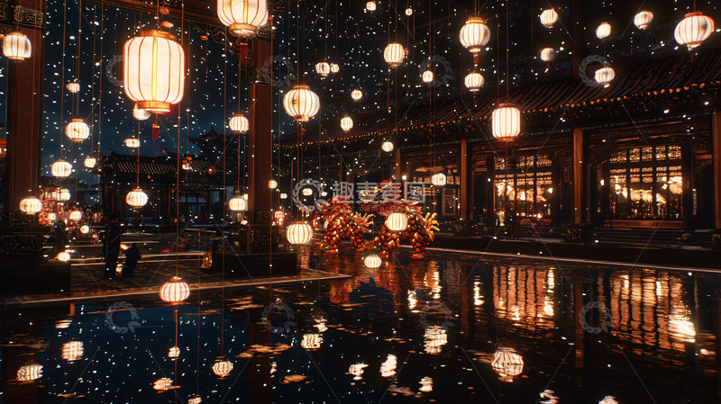 高清大图下载【趣麦麦图】夜幕下的灯笼古镇