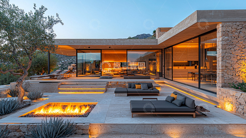 高清大图下载【趣麦麦图】现代简约别墅夜景